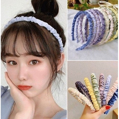 Bando Korea Makaron / Bando Aksesoris Rambut / Bando Kerut Korea / Bandana Scrunchie Satin