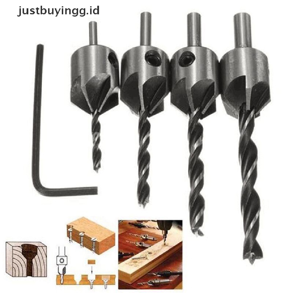 4pcs / Set Bor Kayu Hss Countersink 5 Flute Ukuran 3mm - 6mm