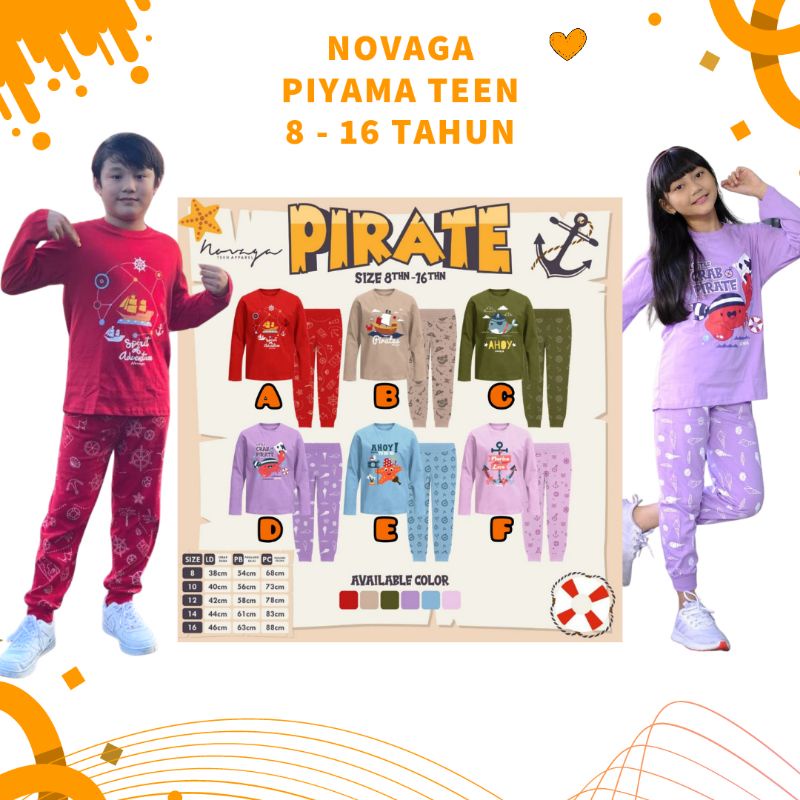 NOVAGA PIYAMA TEEN PIYAMA BAJU TIDUR ANAK LENGAN PANJANG BAJU ANAK SANTAI MAIN SEHARI HARI SET BAJU 