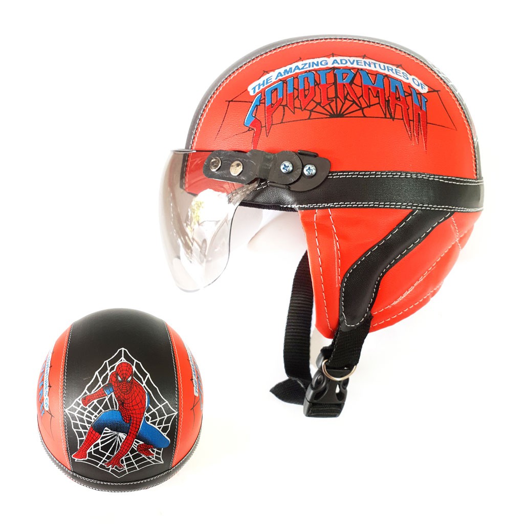 Helm Kulit Retro Untuk Anak Motif Spiderman