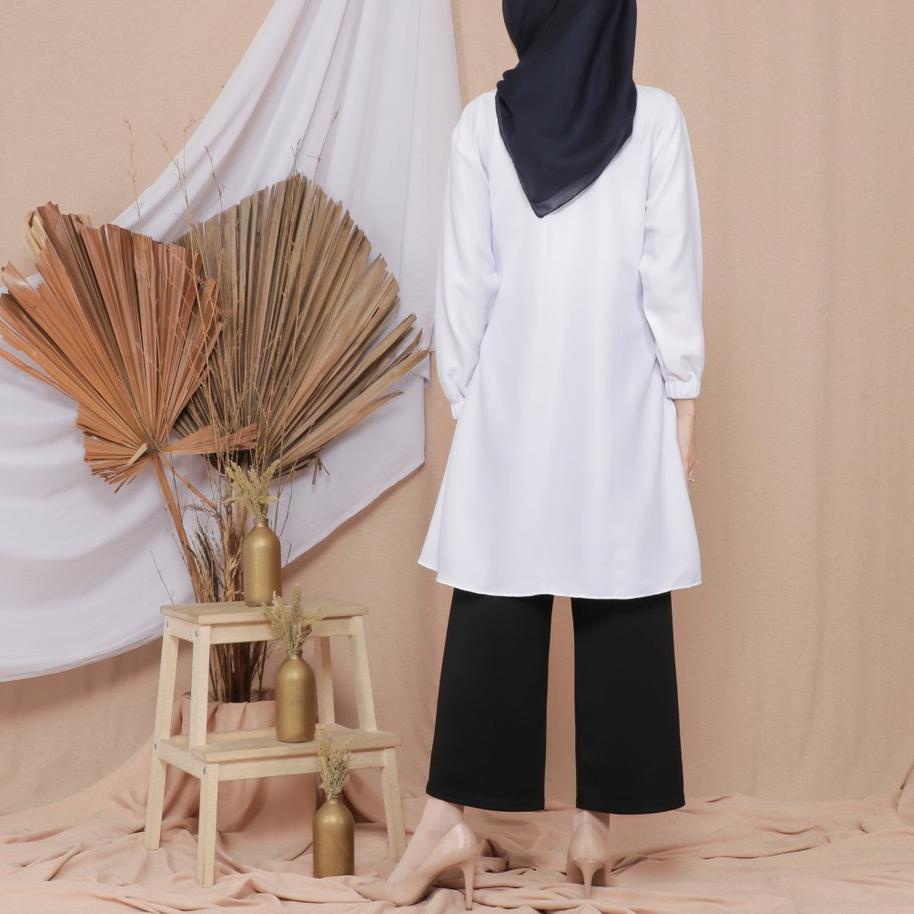 ✩ ATASAN MUSLIM WANITA TUNIK TERBARU WARNA PUTIH TULANG POLOS AYDA ❁