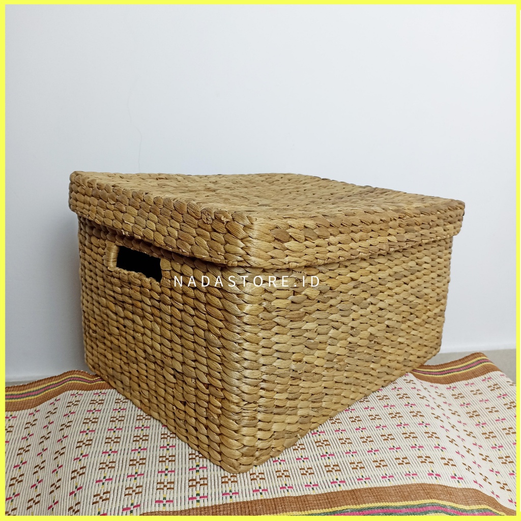 Natural Woven Hyacinth Storage Organizer Basket With Cover / box tutup / keranjang anyaman enceng