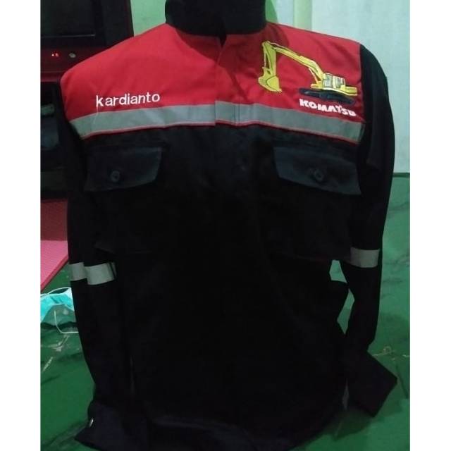 Baju kerja pria proyek operator alat berat bordir Excavator caterpillar komatsu Hitachi kobelco