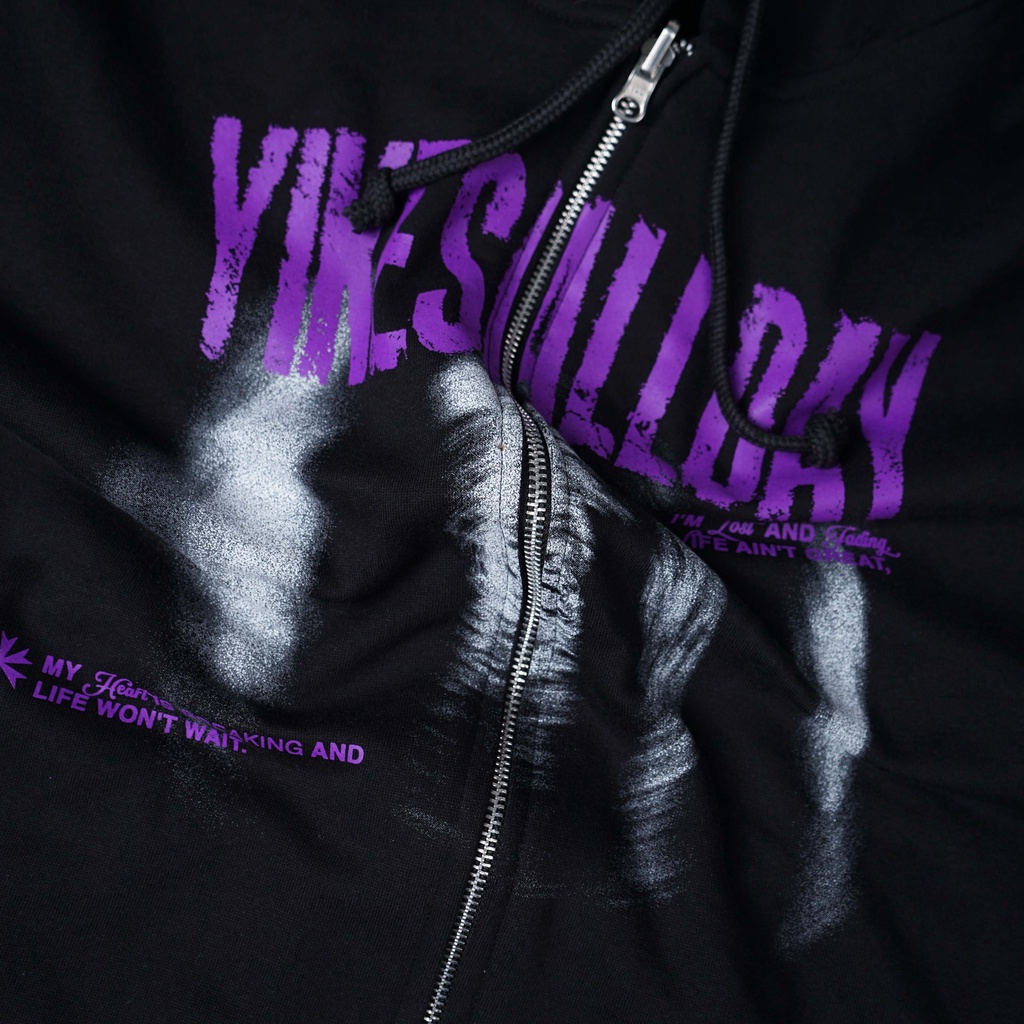 CROP ZIP HOODIE OVERSIZE UNFINISHED | LOST &amp; FADING | BLACK | YIKESALLDAY