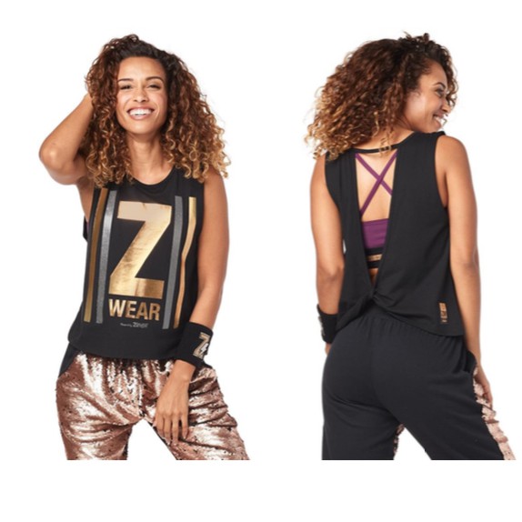 all the gliters is zumba open back tank