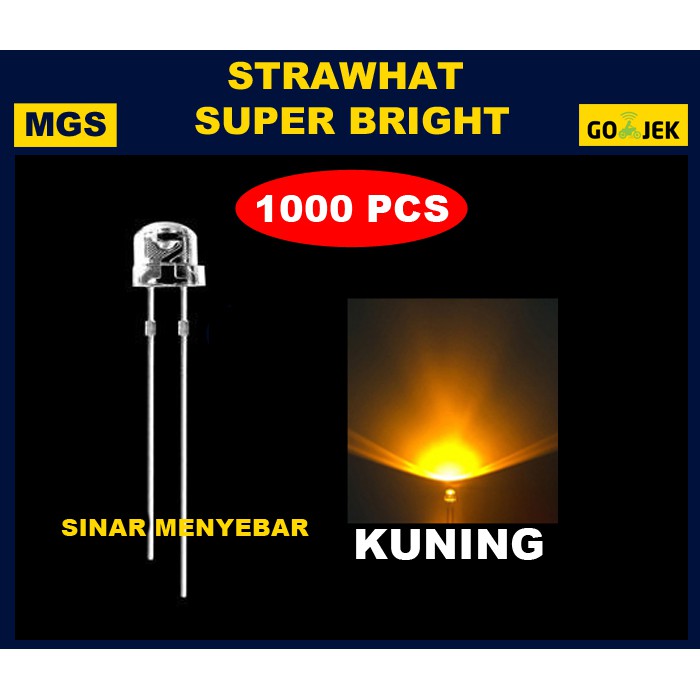 1000PCS LED 5mm Strawhat Super Bright - Kuning