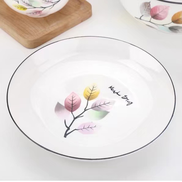 Piring Keramik Ukuran 8 Inci Tebal Motif Daun Dinner Plate Keramik Cantik Tahan Panas