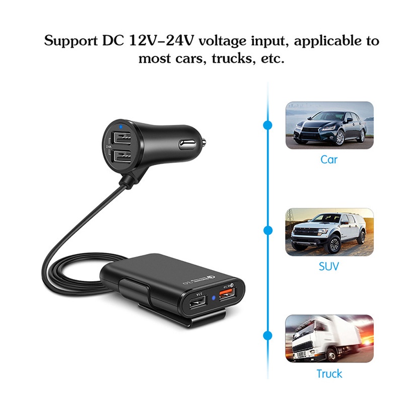 Charger Mobil Fast Charging Adaptor 4 PORT USB 3,1A 1,8M