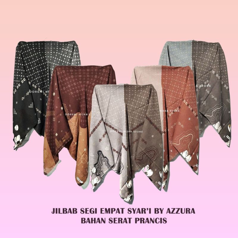 Jilbab Segi Empat Motif (07) Syar'i Aubrey LC by Azzura Bahan Serat Prancis Grosir Murah