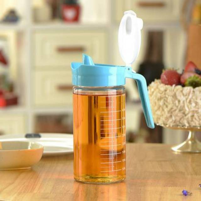 Jusbe Oil can glass 480 ml gelas wadah tempat minyak goreng dengan tutup bahan kaca