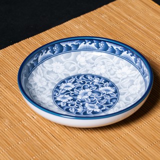  Piring  Keramik  Porselen Bentuk Bulat Warna  Biru Putih 