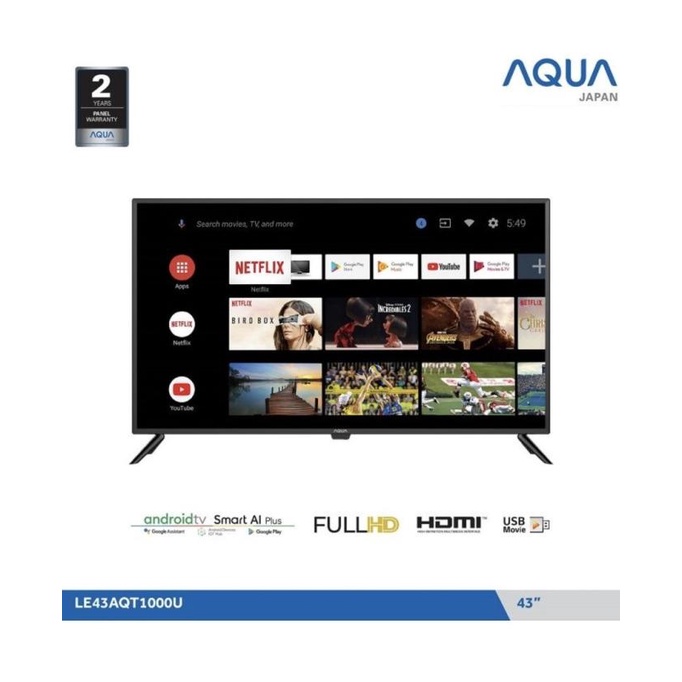 AQUA LED 43 INCH SMART ANDROID 43AQT1000 USB MOVIE SMART ANDROID TV Termurah