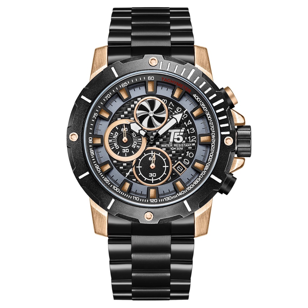 JAM TANGAN ANALOG PRIA T5 H 3787G H3787G WATERESISTAN RANTAI STAINLESS STEEL ORIGINAL MURAH