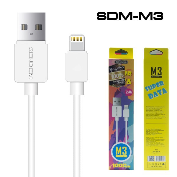 Kabel Data Charging SENDEM M3 Lightning Iphone 2.4A Quick Charging