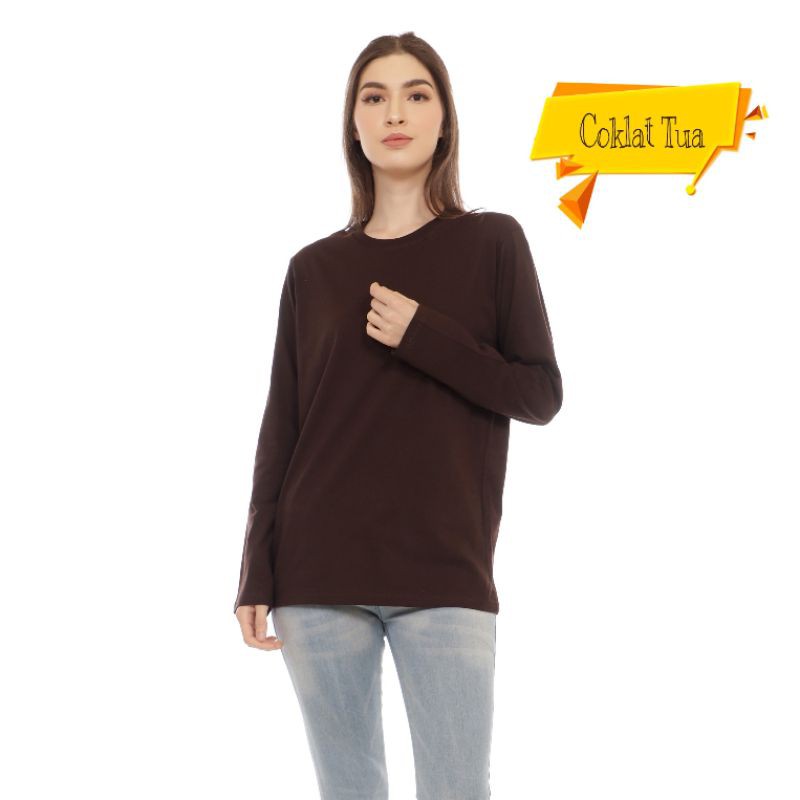 Kaos Polos Cotton Combed 30s Coklat Tua / O-neck / Unisex / Lengan Panjang / Baju Wanita