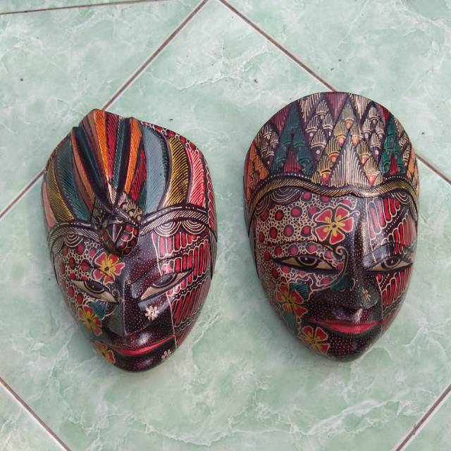 SEPASANG TOPENG BATIK RAMA SHINTA UKURAN S 10x8x4 cm FINISHING MELAMIN - PAJANGAN DEKORASI MURAH