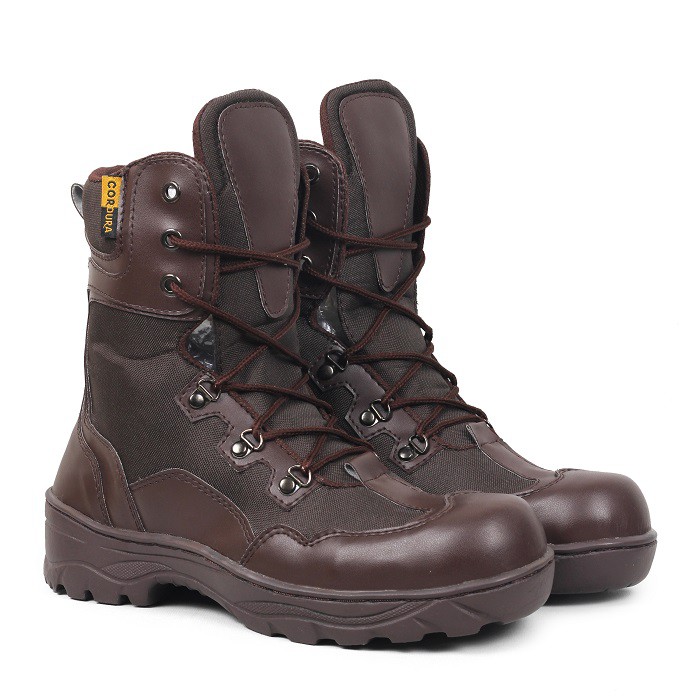 MS Shop - Sepatu Safety Boots Pria Crocodile Indicator Tinggi Coklat PDL Sleting Boot Outdoor Kerja