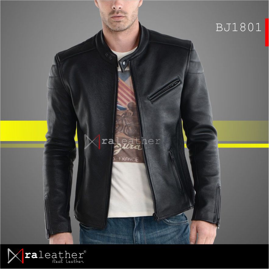 Jaket Kulit Biker Pria RA Leather Original Garut - BJ1801