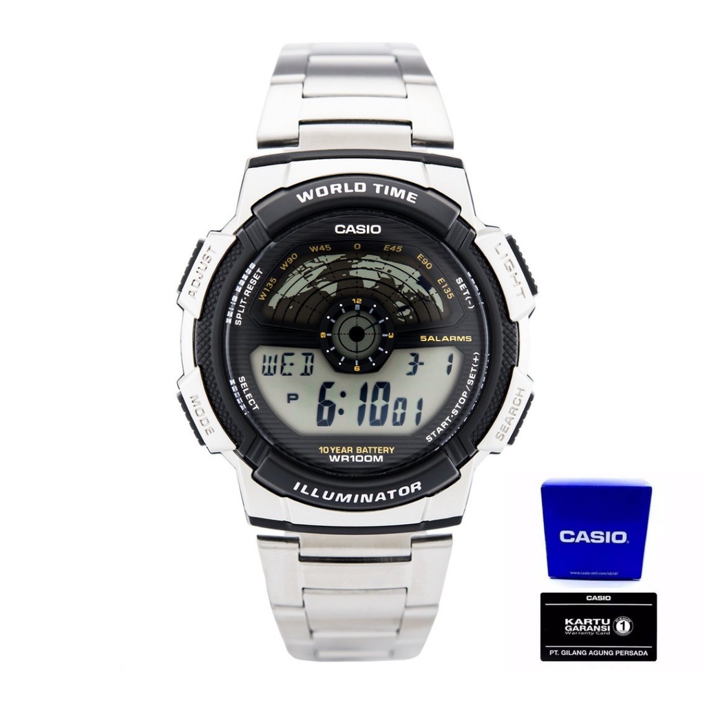 Casio Pria AE-1100WD-1AVDF Jam Tangan Pria Casio Original Digital Stainless Steel Strap