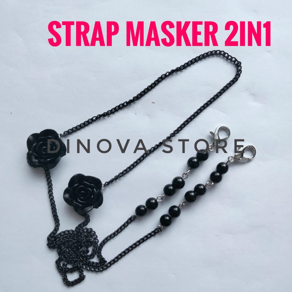 strap masker 2 in 1 MAWAR RESIN RANTAI HITAM/strap mask/konektor masker/strap masker hijab/dinova store/pgx/tali masker/strap masker hijab/strap masker 2in1/kalung masker/