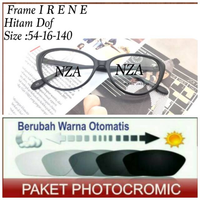 Paket Hemat : Frame Kacamata Wanita Trendy &amp; Elegant Free Lensa Otomatis / Berubah Warna