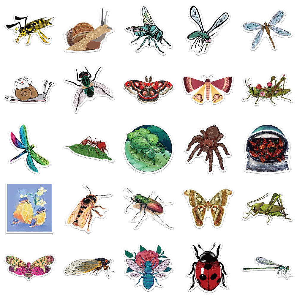 50PCS Nature Insect Stickers Animal Ant Ladybug Sticker for Bicycle Luggage Laptop Car Decal Educational Toys Stickers