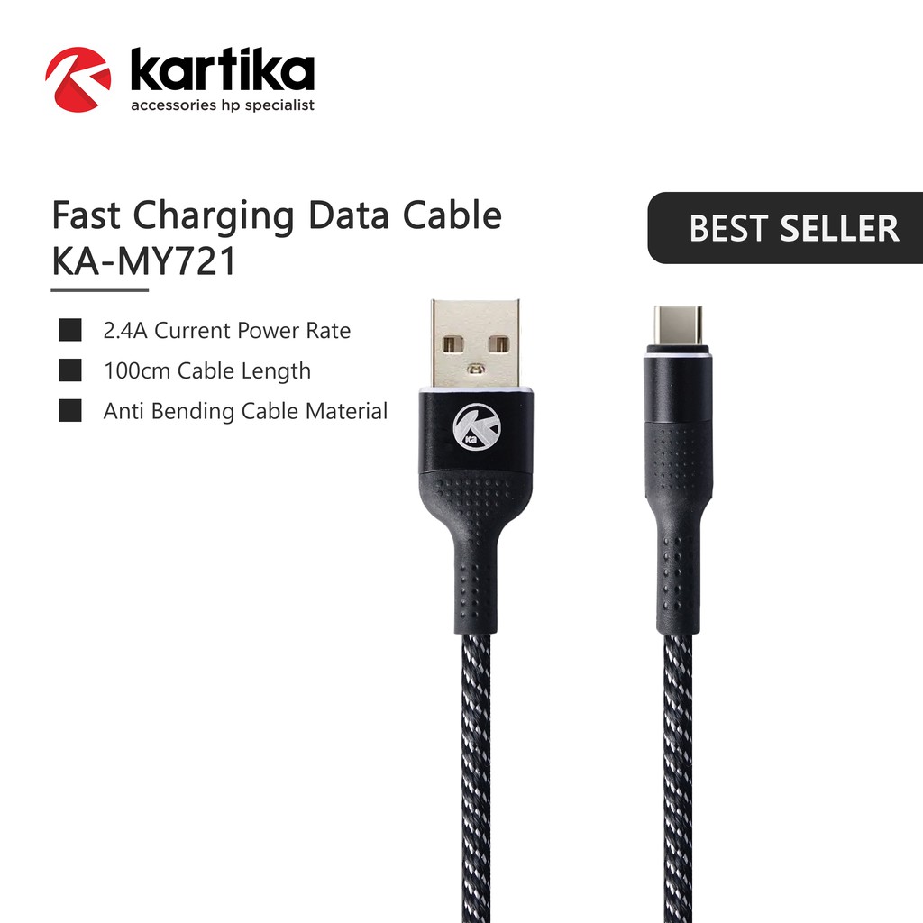 KARTIKA MY721 Data Cable Support Fast Charging 100cm Length with Anti-Bending Cable Material