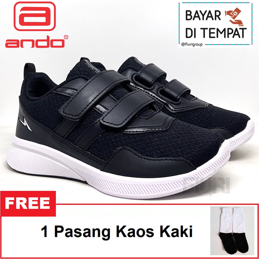 FIURI - ANDO ORIGINAL - ANGIE PEREKAT 33-36 HITAM PUTIH - SEPATU SNEAKERS KANVAS SOL KARET ANAK KECIL PEREMPUAN  - SEPATU KETS LUCU FASHION TRENDY - SEPATU SEKOLAH PAUD TK SD KRETEKAN PEREKAT CEWEK MURAH PROMO DISKON BONUS KAOS KAKI