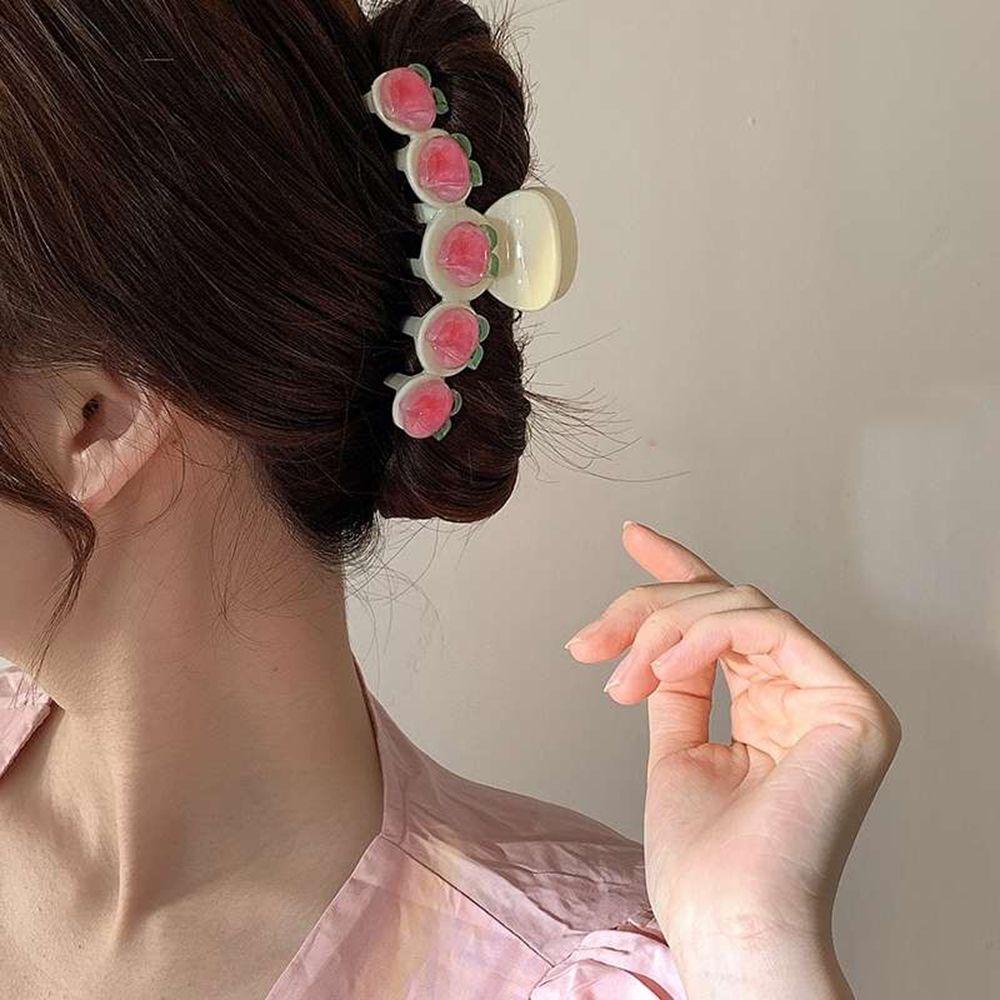 Needway   Wanita Hair Claw Trendy Elegan Pink Peach Musim Panas Kawaii Rambut Jepang Crab Clip