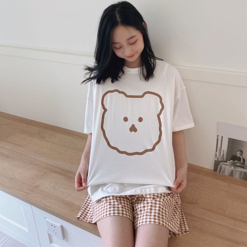 BEFAST - ZEC OOTD Wanita Setelan CUBIE / Set Powell Bear / Set Wanita Baju Pendek+Celana Pendek / Setelan Santai / Setcel Baju Tidur / Set Rumahan / Set Keluaran Terbaru