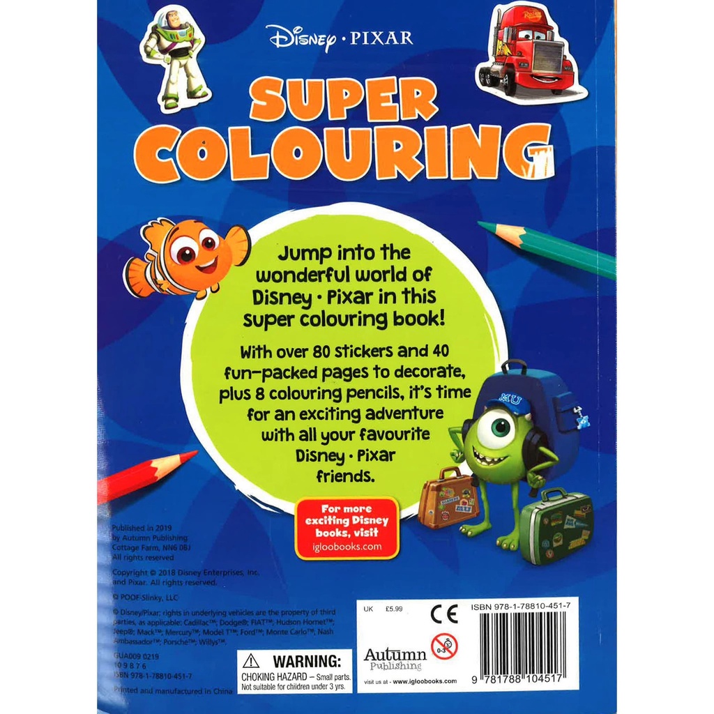 Buku Mewarnai Disney Pixar Super Colouring Book with Over 80 Stickers and 8 Coloring Pencils-1