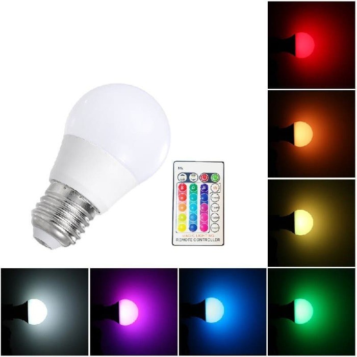 (COD) Bola Lampu Led 16 Warna warni + Remote Control RGB 3 watt