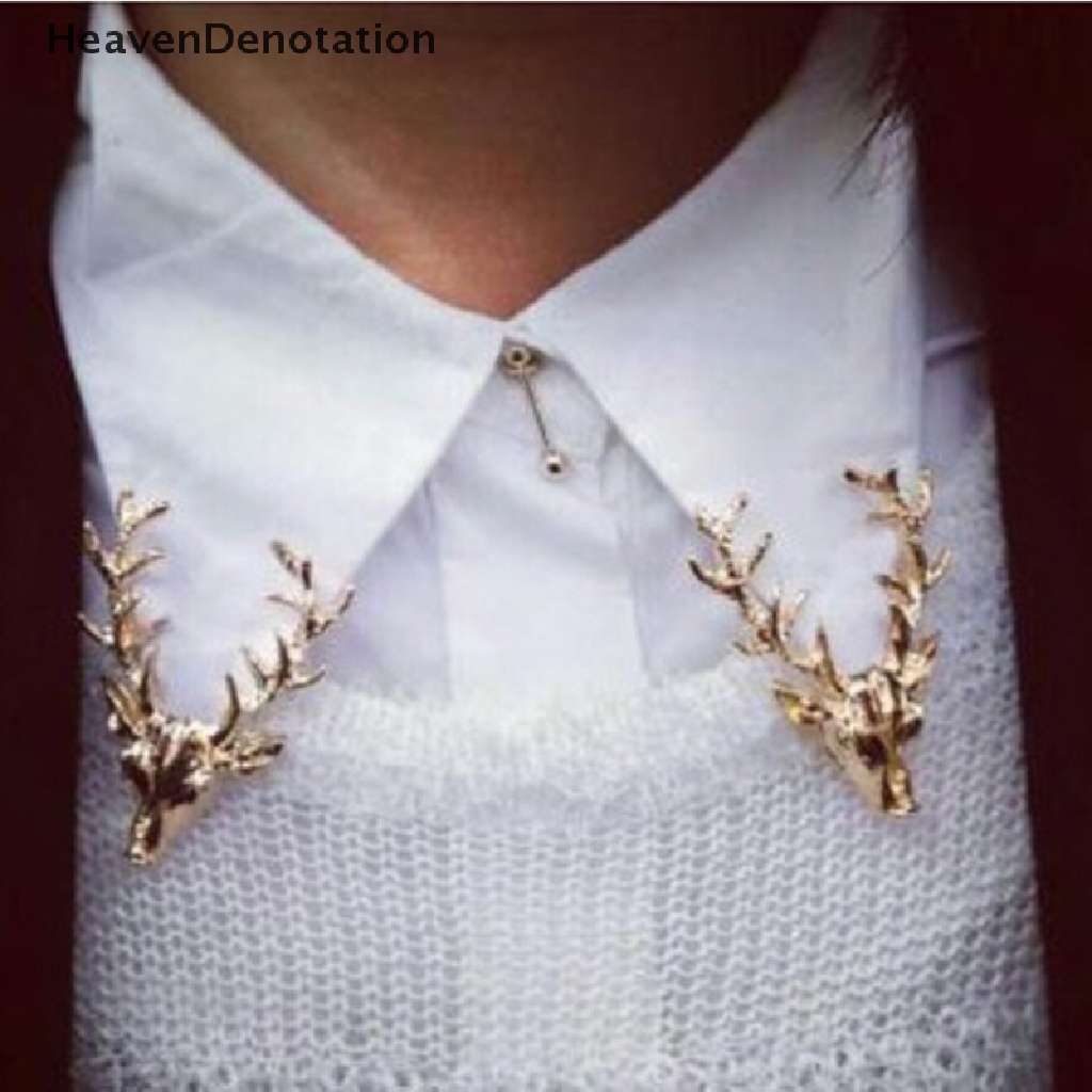 [HeavenDenotation] Unisex Animal Brooch Pin Cute Gold Plated Deer Antlers Head Collar Pins Brooches