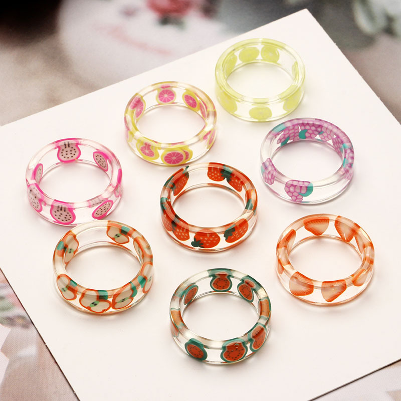 Creative Cute Transparent Resin Ring Simple Fashion Fruits Finger Ring Women Jewelry  Accessories