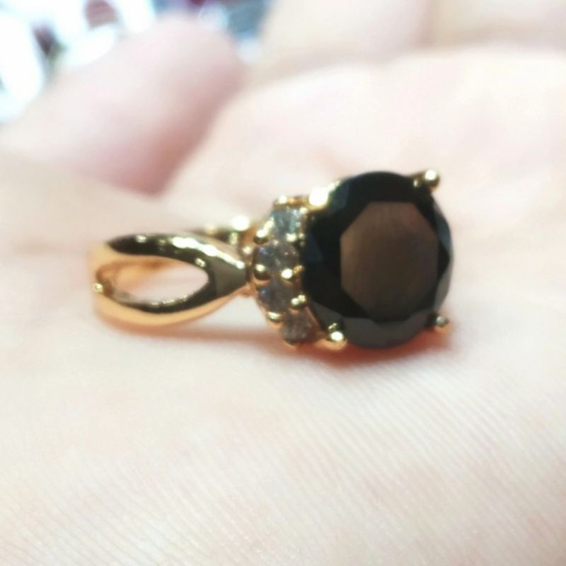 Cincin Wanita Batu Akik Permata Black Onyx Cutting - 5
