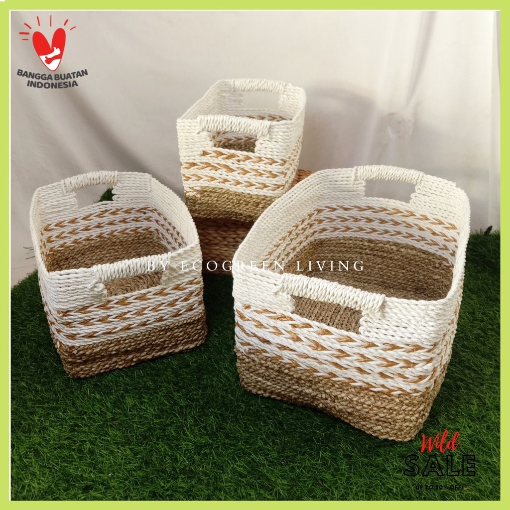 NEW - KERANJANG SEAGRASS / BOX SEAGRASS HANDLE NATURAL PUTIH