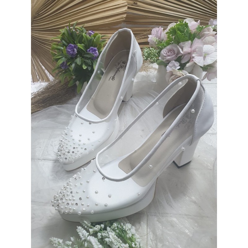 sepatu elphii putih sepatu wedding cantik 9cm bahan