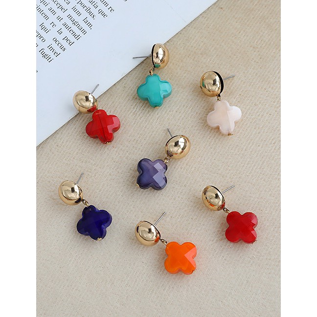 LRC Anting Tusuk Fashion Alloy Resin Four-leaf Clover Earrings K70291