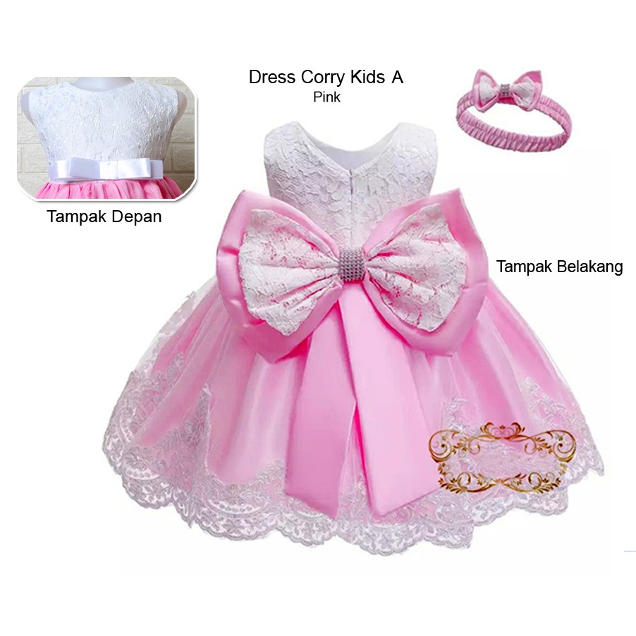 Dress Kids Corry Gratis Bando/Gaun Terusan Brukat Anak Balita/Baju Gaun Pesta Anak