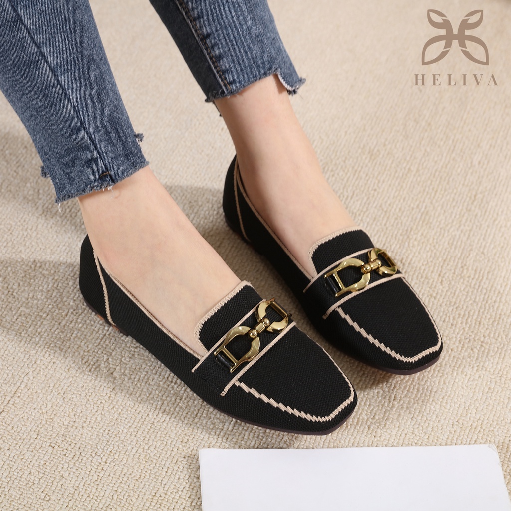 HELIVA OSLO Sepatu Flat Loafer Boat Shoes Gold Chain Bahan Rajut Knitted H139 Original Brand Loafer Flyknit