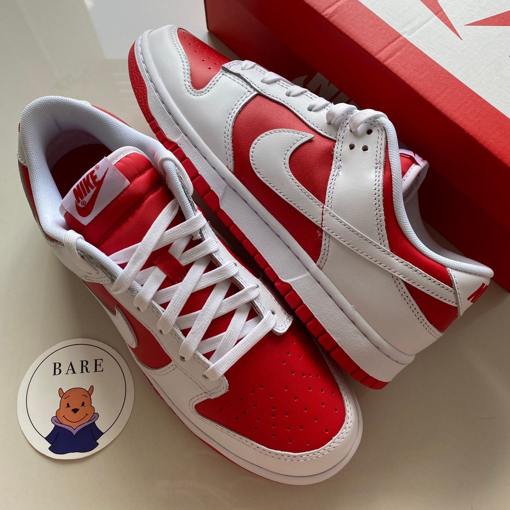 low dunks red and white