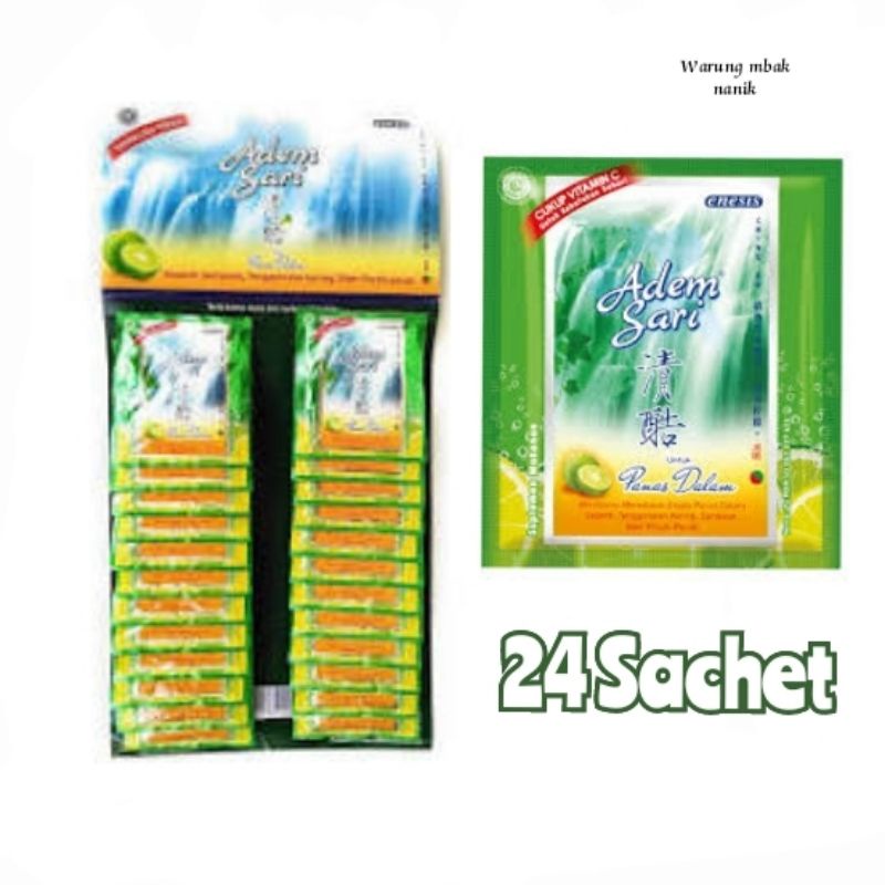 

Adem sari Ademsari sachet minuman panas dalam 1pak isi 24pcs