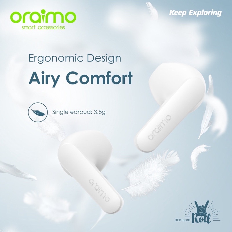 Oraimo OEB-E03D Roll TWS Bluetooth Earphone v5.0 Wireless Handsfree Headset - Garansi 1 Tahun