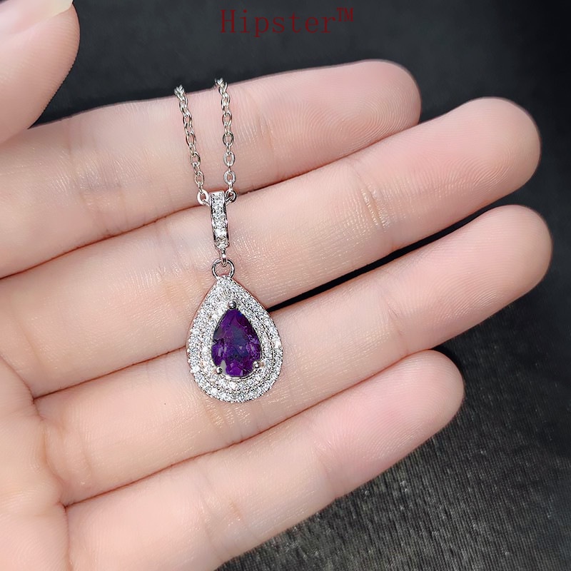 Natural Olivine Pendant Amethyst Necklace