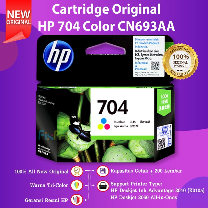 Cartridge HP 704 Color Ink CN693AA Tinta Printer 2010 K010 2060 K110