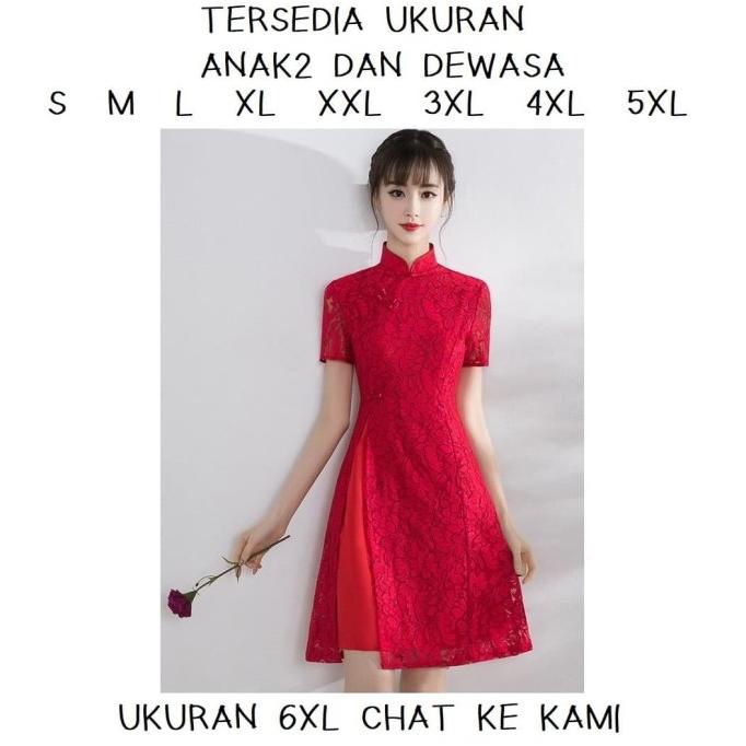 Promo Dress Gaun Cheongsam Merah Pesta Kondangan Nikah Imlek Tahun Baru Cina