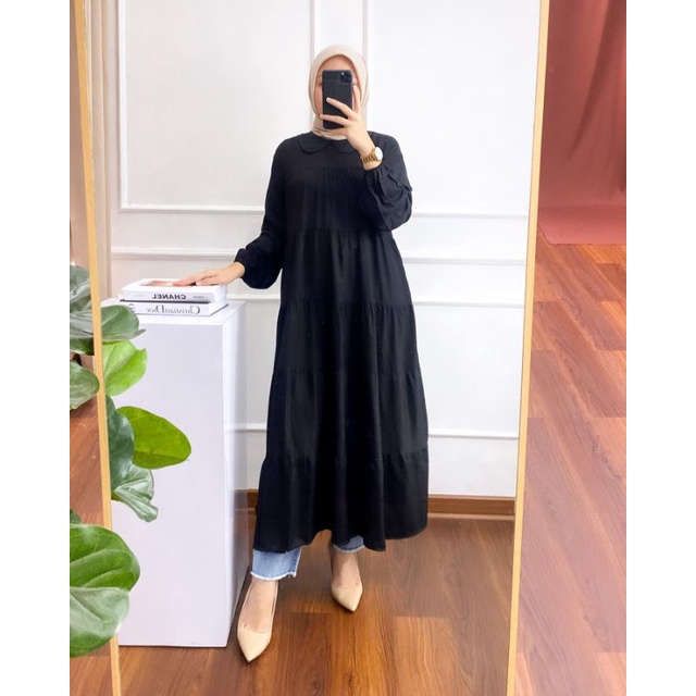 Midi Dress Crinkle Hitam