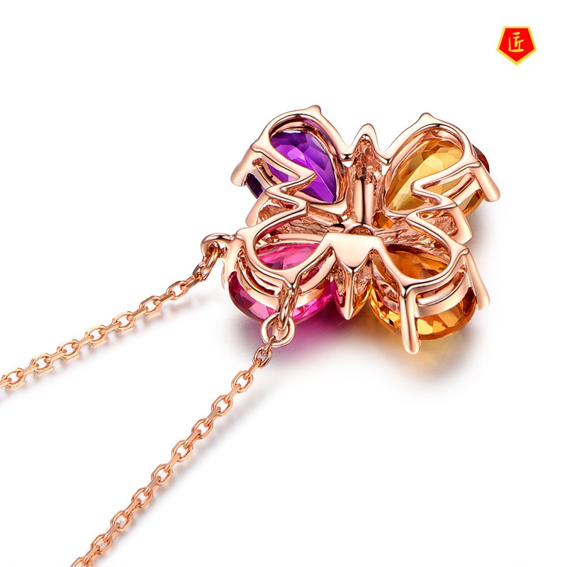 [Ready Stock]Colorful Water Drop Zircon Pendant 18K Rose Gold Simple Fashion