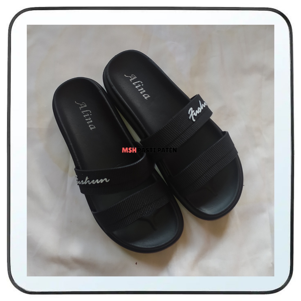 Sandal selop jelly wanita dewasa tahan air merk alina 840 size 37-40 original Sandal impor Sandal hitam Sandal flat