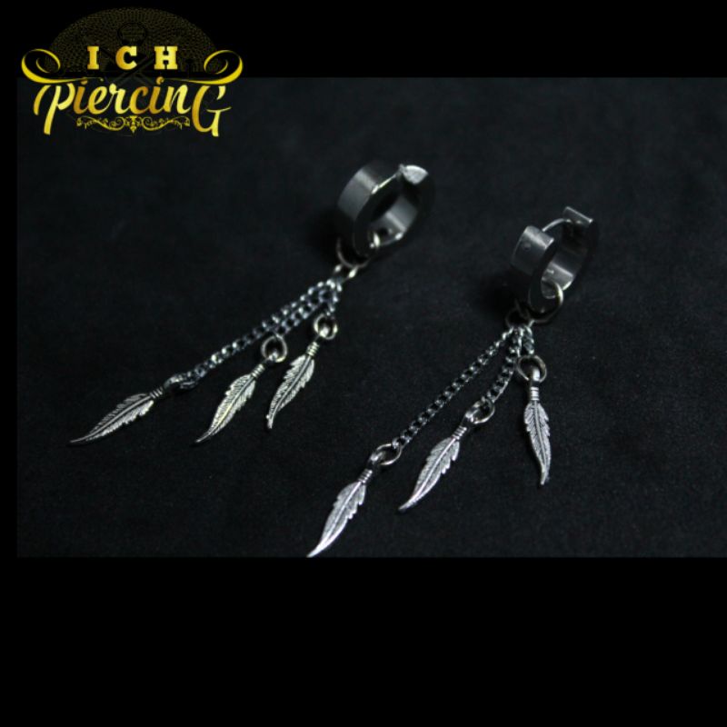 Anting tindik dan jepit model rumbai bulu 3 / Anting pria wanita / Anting korea